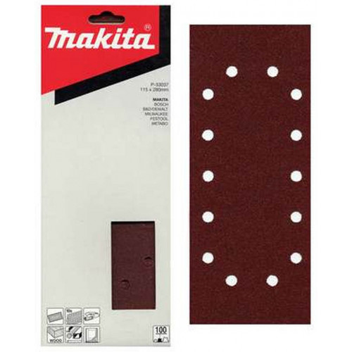 Makita P-33009 Feuilles rectangulaires abrasives 115 x 280 mm, K40, 10 Qté